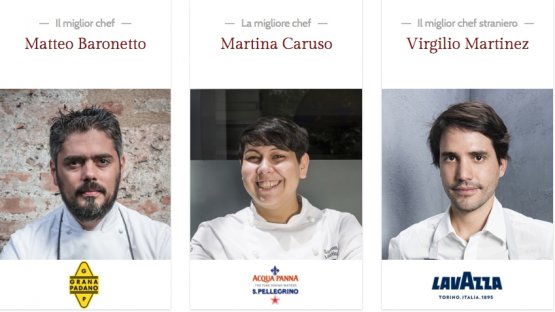 Tre delle Giovani stelle premiate nell'edizione 2017: il piemontese Matteo Baronetto, la siciliana Martina Caruso e il peruviano Virgilio Martinez
