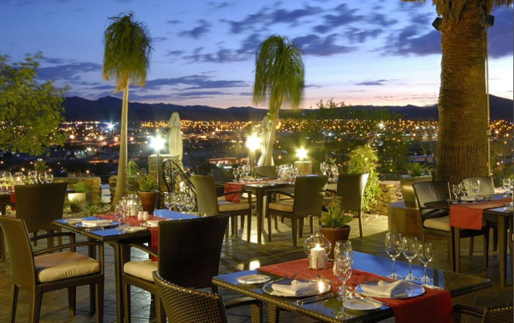 The terraced garden at Leo’s at the Castle, inside Hotel Heinitzburg
