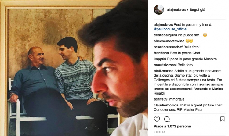 Massimiliano Alajmo’s farewell on Instagram. Bocuse visited Le Calandre only a few weeks ago
