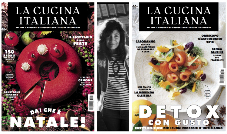 Le copertine di dicembre e gennaio de La Cucina Italiana con, al centro, Maddalena Fossati
