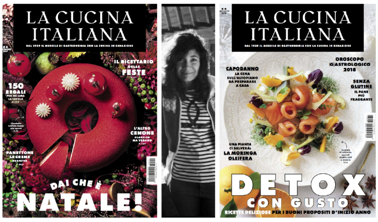 Le copertine di dicembre e gennaio de La Cucina Italiana con, al centro, Maddalena Fossati
