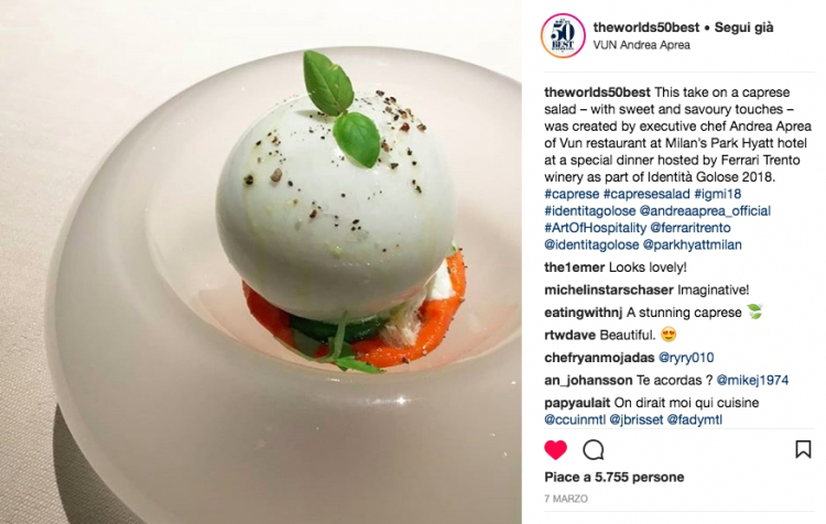 Il post sulla Caprese di Aprea di World's 50Best su instagram
