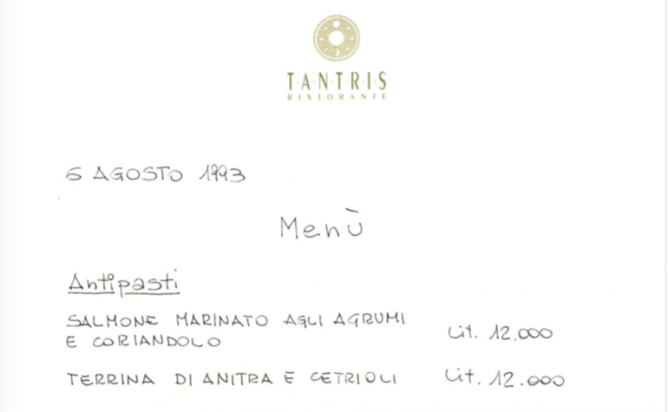 Il primo menu del Tantris, 6 agosto 1993
