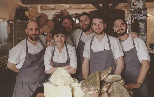 An old photo of Italian cooks at Noma: left to right Luca Armellino, Jessica Natali, Edo Fiaschi, Riccardo Canella, Ferraro
