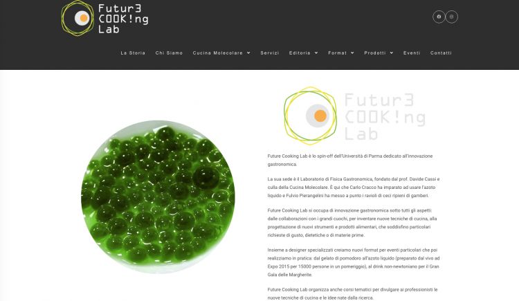 L'homepage del sito del Future Cooking Lab di Parma
