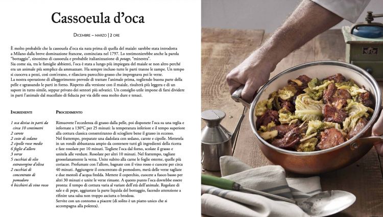 Una delle ricette a base d'oca che ritroviamo nel libro firmato da Cesare Battisti e Gabriele Zanatta, Cucina Milanese Contemporanea
