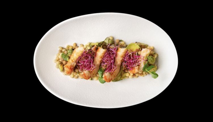 Fregua: fregola con gamberi, bottarga di muggine e zucchine