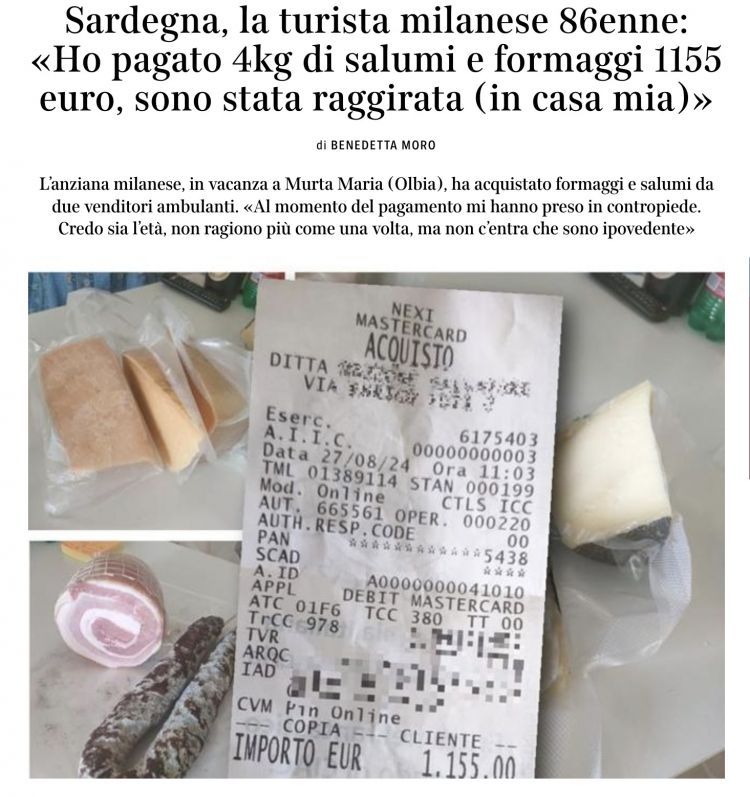 Un estratto della notizia dal Corriere della Sera