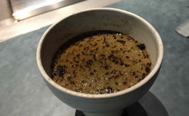 Mushroom chawanmushi with vinaigrette of black truffle 
