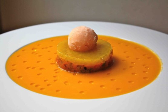 Solaris - Tortino di verdure e tapioca su crema di