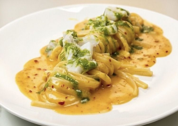 Spaghettoni, baccalà, 'nduja e limone