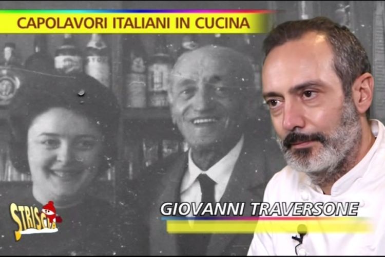 Doppio fermo immagine per Giovanni Traversone: sullo sfondo sopra, i due nonni arrivati a MIlano da Genova per vendere carbone e ghiaccio; sotto, lui e i ravioli di cotechino
