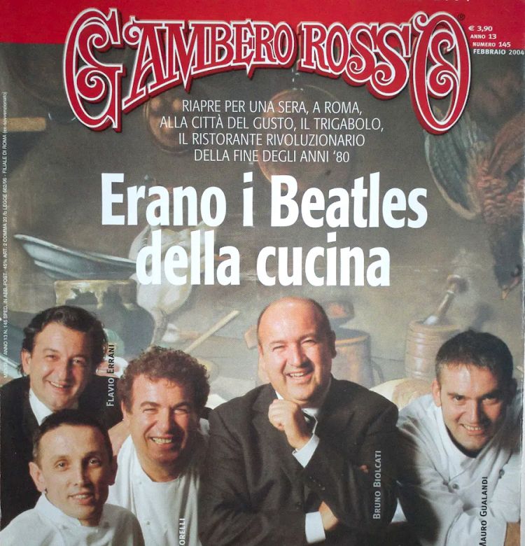 La celebre copertina del Gambero Rosso che, nel febbraio 2004, sintetizzò la forza rivoluzionaria della brigata del Trigabolo con un paralleo con i Beatles
