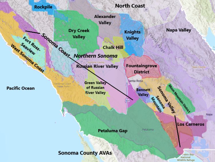 Mappa di Napa Valley e Sonoma