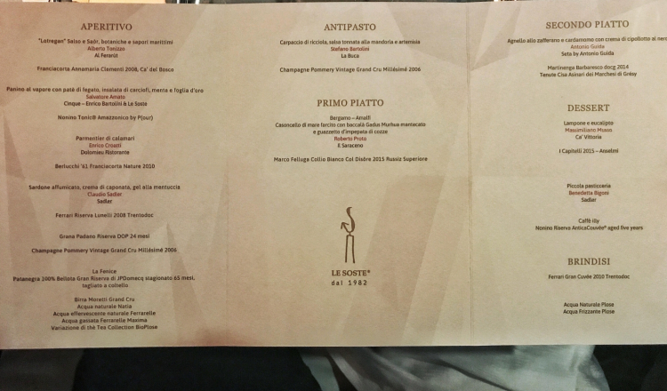 Il menu della cena di gala
