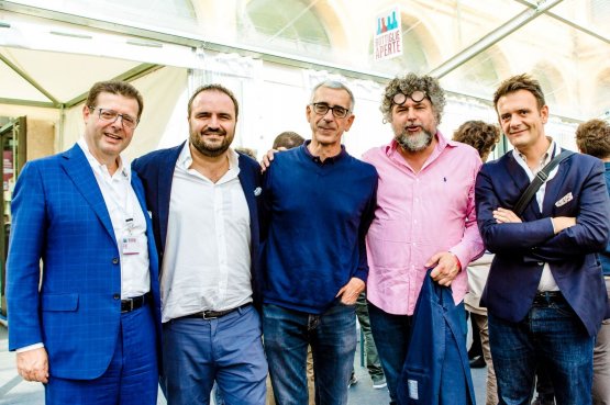 Orazio Vagnozzi, Federico Gordini, Pier Bergonzi, Andrea Grignaffini e Pierluigi Gorgoni a Bottiglie Aperte 2016
