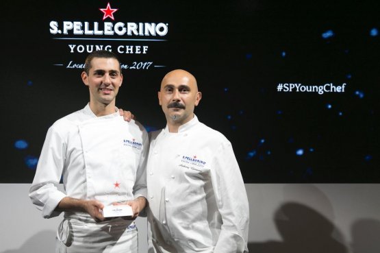 Edoardo Fumagalli, di Locanda Margon, a Ravina, Trento con il mentore Anthony Genovese del ristorante Il Pagliaccio, Roma
