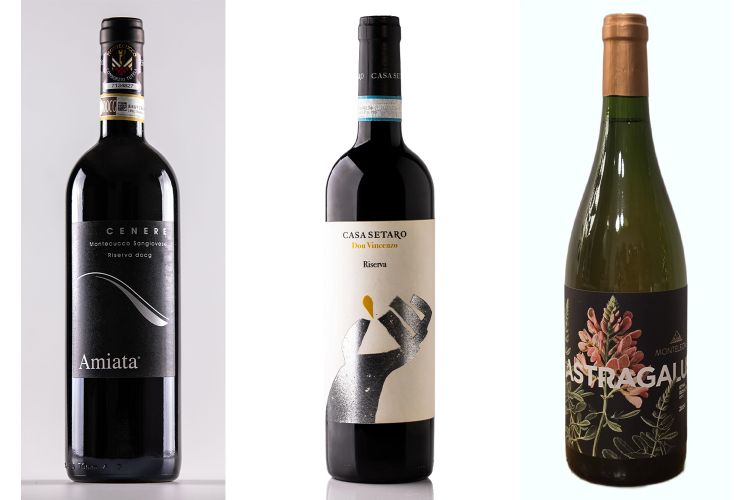 Cenere Montecucco Riserva Docg 2015 di Amiata... vini del vulcano, Lacryma Christi Del Vesuvio Doc Riserva "Don Vincenzo" di Casa Setaro e Astragalus Etna Rosato Doc di Monteleone