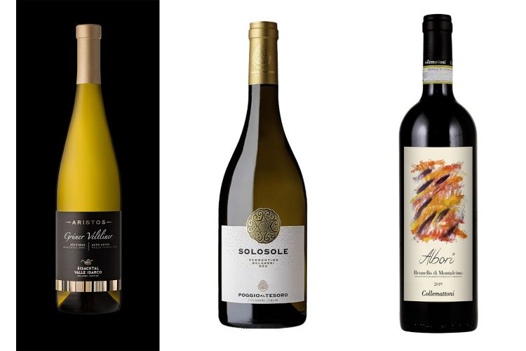 Gr&uuml;ner Veltliner Aristos di Cantina Valle Isarco, SoloSole di Poggio al Tesoro e Brunello di Montalcino Albori di Collemattoni
