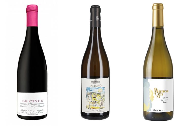 Cerasuolo d'Abruzzo Le Cince di De Fermo, Coda di Volpe Del Nonno di Cantine dell'Angelo e Bianca dei Censi, IGP Salento Fiano di Garofano