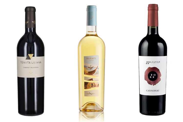 Cabernet Sauvignon&nbsp;di&nbsp;Tenuta Liliana,&nbsp;Karmis Bianco Isola dei Nuraghi Igt di&nbsp;Contini 1898 e&nbsp;Cannonau DOC di Sardegna&nbsp;di&nbsp;Tenuta Olianas
