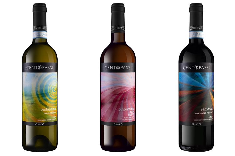 I tre vini della linea Giato: Ondapazza, Tuttovaben e Radioaut