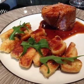 Veal fillet with parmesan and sage gnocchi at restaurant Le Suffren Café, inside the new and very central Hotel de Paris