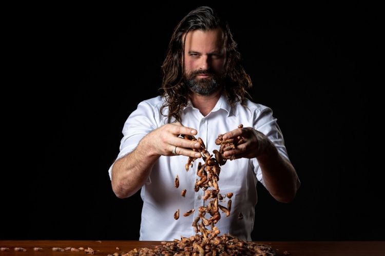 Willem Hiele and the shrimps. The chef is a flagb